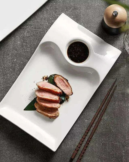 Sophisticated Duck-Embellished Ceramic Platter and Dipping Bowl Set for Stylish Entertaining