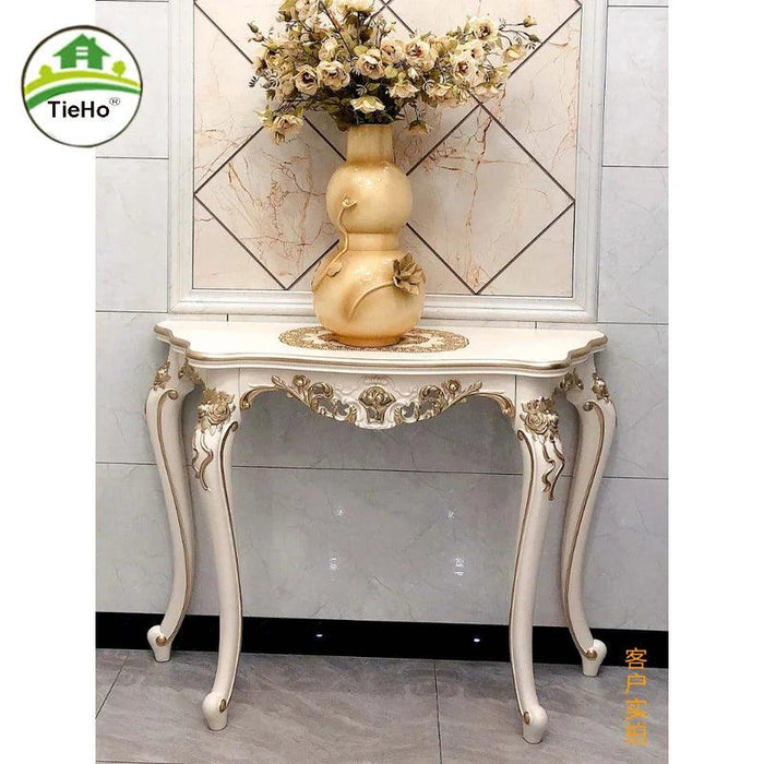 Vintage European Charm: Ornate Wood Console Table