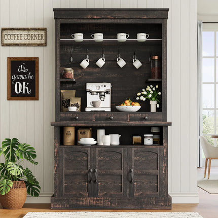 Starmall Farmhouse Bar Cabinet 72" with LED Lights & Adjustable Shelve