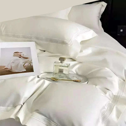 Elegant Egyptian Cotton Embroidered Duvet Cover Set, Premium Hotel-Quality Bedding with Bed Sheet and Pillowcases, Solid Color Luxury Collection