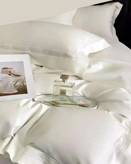 Elegant Egyptian Cotton Embroidered Duvet Cover Set, Premium Hotel-Quality Bedding with Bed Sheet and Pillowcases, Solid Color Luxury Collection