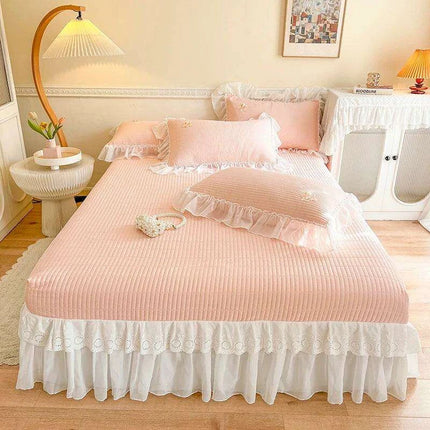 Royal Lace Ruffle Cotton Bedding Collection with Quilted Bedspread