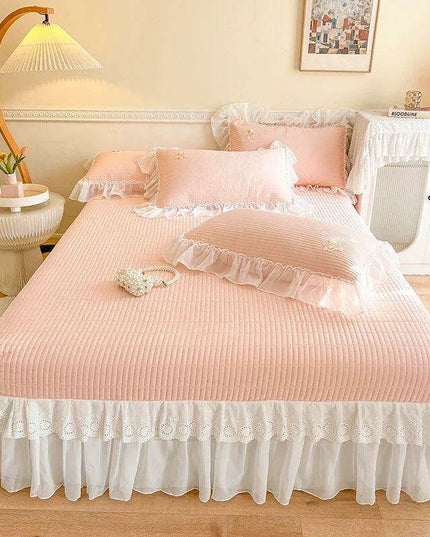 Royal Lace Ruffle Cotton Bedding Collection with Quilted Bedspread