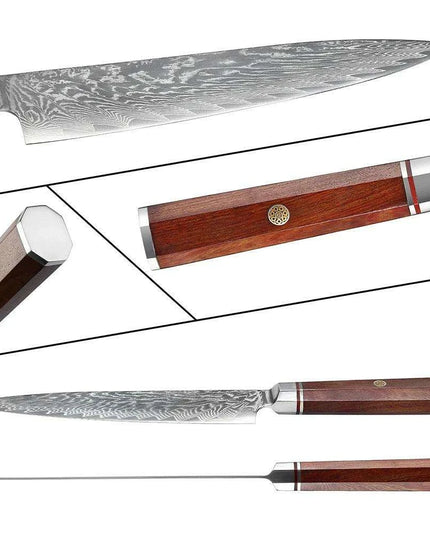 Luxurious 7-Piece Damascus Steel Knife Set with Artisan Rosewood Handles