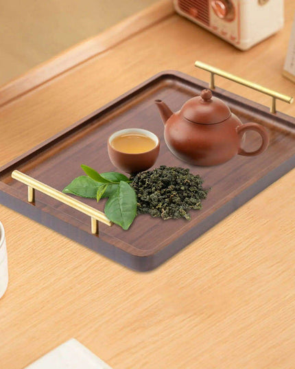 Stylish Wooden Serving Tray with Sturdy Metal Handles - Multi-Functional Decorative Platter for Entertaining and Home Styling