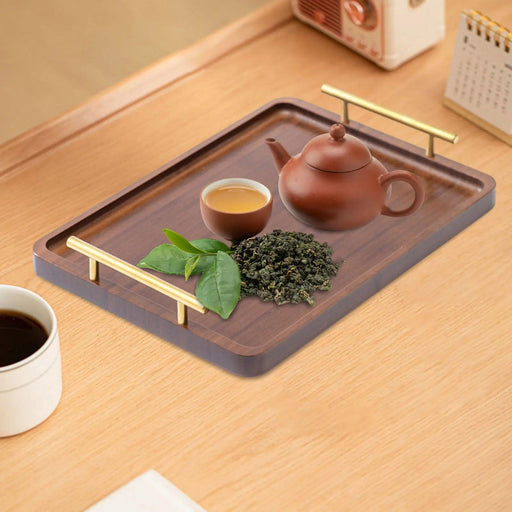 Stylish Wooden Serving Tray with Sturdy Metal Handles - Multi-Functional Decorative Platter for Entertaining and Home Styling