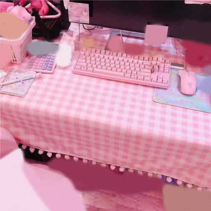 KECTTIO Kawaii Hot Pink Rectangular Cotton Tablecloth - Plaid Design,