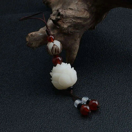 Bodhi Root Fortune Cat Paw Keychain - Traditional Chinese Lucky Amulet