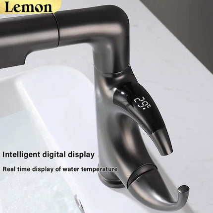 Pull-Out Basin Faucet with Digital Temperature Display & Adjustable Height