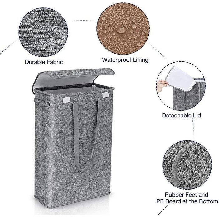 Premium Foldable Waterproof Laundry Basket with Lid - 45L Washing Hamper