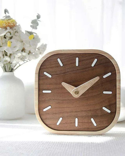 Elegant Black Walnut Table Clock - Modern Scandinavian Design