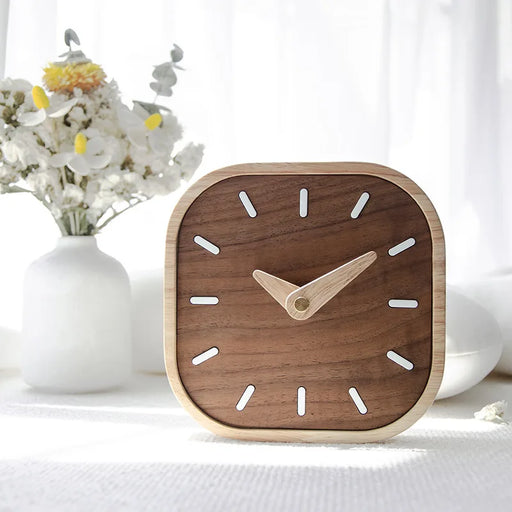 Elegant Black Walnut Wooden Desk Clock - Modern Silent Table Clock