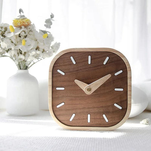 Chic Black Walnut Wooden Desk Clock - Stylish Minimalist Table Clock