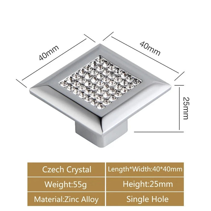 Elegant Diamond Crystal Gold Cabinet Handles Set with Czech Crystal Accents - Premium Quality Craftsmanship
