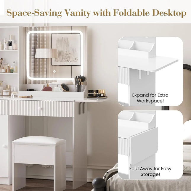 Sweet Nicole's Vanity Desk with Mirror Lights & Storage Stool