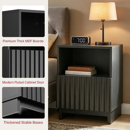 TinyNest Fluted Nightstand - Modern Bedside Table with Storage Drawers