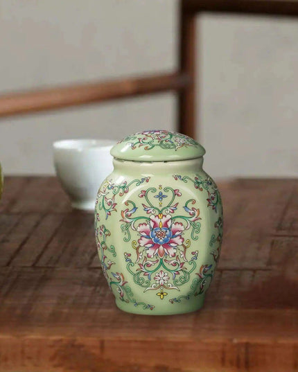 Hand-Painted Porcelain Floral Vase Jar - Stylish Tea Storage and Home Decor Piece
