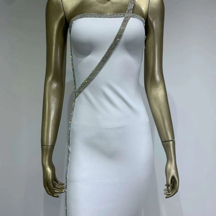 Radiant Crystal-Embellished One-Shoulder Bodycon Dress