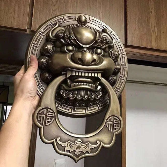 Grand Cast Brass Lion Head Door Knocker — 300mm Vintage Ring Pull