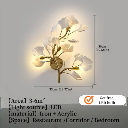 Luxury Gold Ginkgo Leaf LED Wall Sconce