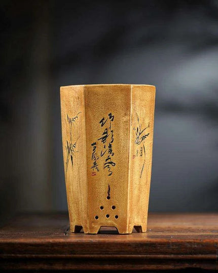 Elegant Hexagonal Ceramic Planter Inspired by Traditional Chinese Design for Succulents