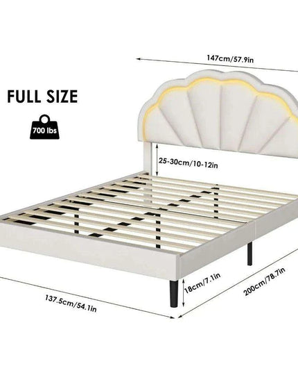 Elegant Velvet LED Flower Headboard Bed Frame - Full Size with Customizable Lighting Features
