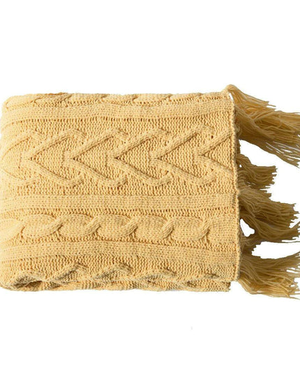 Charming Chenille Knit Throw Blanket with Delightful Pompoms - Cozy Elegance for Your Living Space