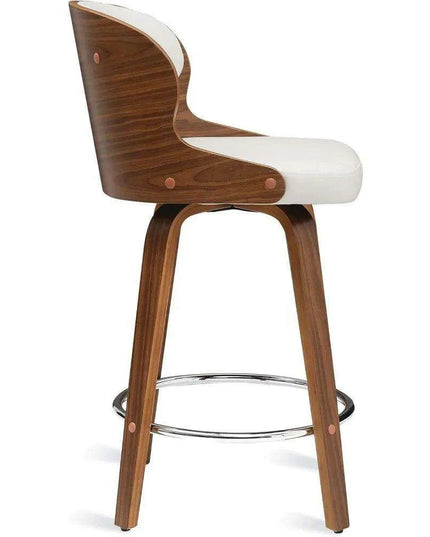 Elegant Mid-Century Walnut Swivel Counter Stools with Faux Leather Seat - 26 Inch Height