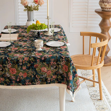 Vintage Floral Jacquard Tablecloth — Pastoral, 13 Colours, 8 Sizes