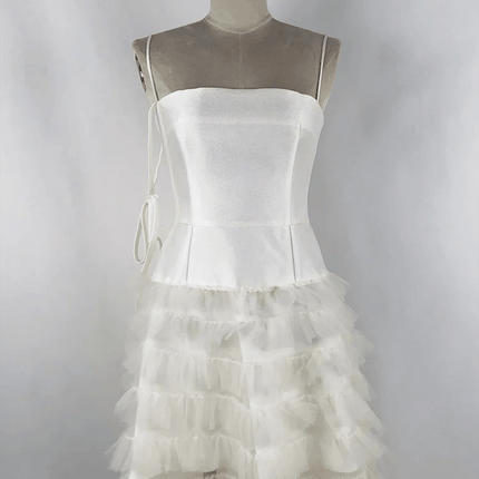 Sophisticated Strapless High Waist Gauze Dress with Elegant Camisole Accents