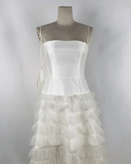 Sophisticated Strapless High Waist Gauze Dress with Elegant Camisole Accents