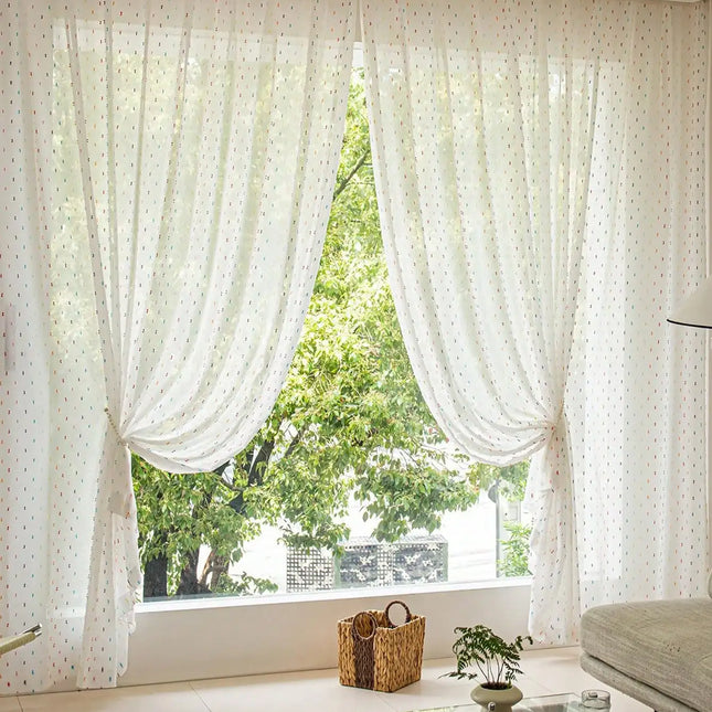 Shop1105002855 Colorful 3D Embroidered Sheer Curtain - Lovely Design