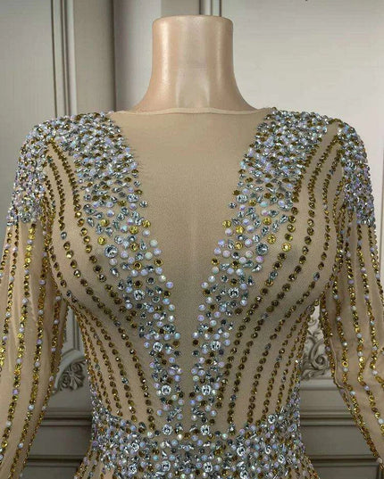 Glamorous Golden Diamond Tassel Evening Gown for Unforgettable Nights in Dubai and Saudi Arabia