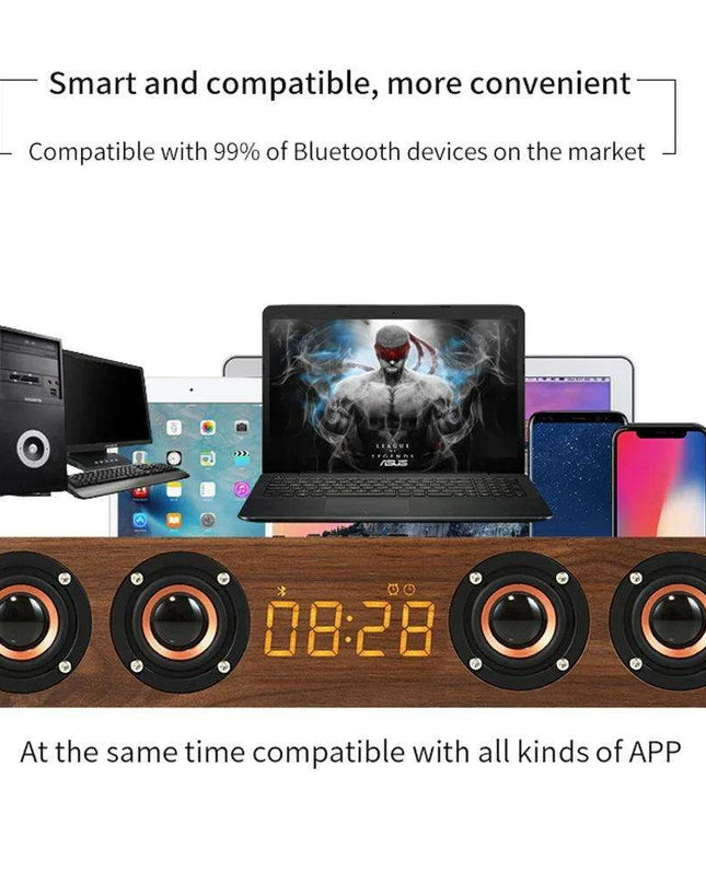 Stylish Wooden Bluetooth Alarm Clock with Built-in Speaker, FM Radio, and Color-Changing LED Lights for Home and Gaming Environments