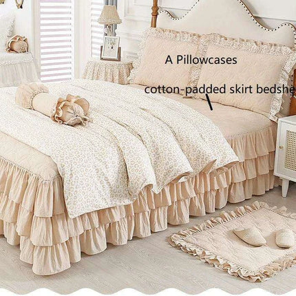 Elegant Leopard Print Ruffled Cotton Bedding Set - 4-Piece Korean-Inspired Duvet Collection with Bed Skirt