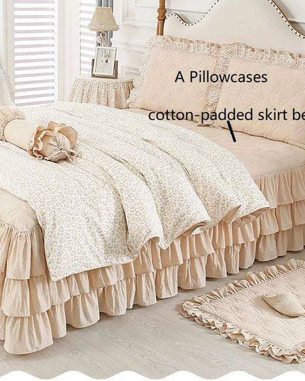 Elegant Leopard Print Ruffled Cotton Bedding Set - 4-Piece Korean-Inspired Duvet Collection with Bed Skirt