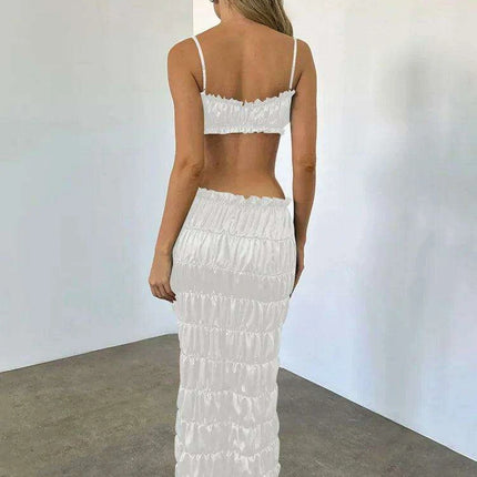 Strapless Crop Top and Flowing Maxi Skirt Duo - Sophisticated Evening Wear Set