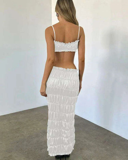 Strapless Crop Top and Flowing Maxi Skirt Duo - Sophisticated Evening Wear Set