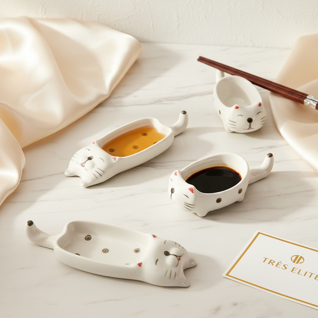 Chic Ceramic Condiment Dishes - Stylish Set of 4 Snack and Seasoning Plates