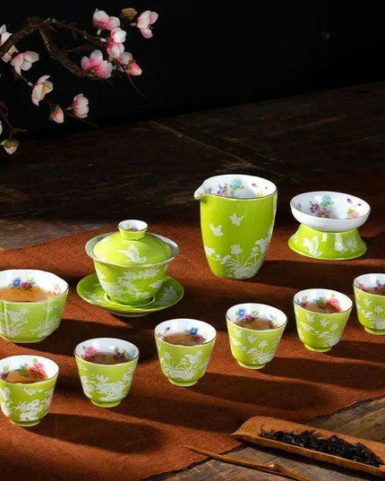 Portable Handcrafted Jade Porcelain Tea Set with Chic Travel Case: Elegance On-the-Go