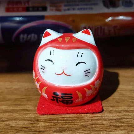 Charming Japanese Ceramic Lucky Cat Daruma Figurine for Home Decor and Gifting