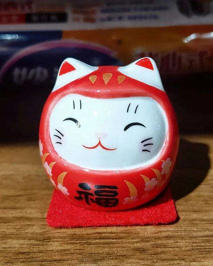 Charming Japanese Ceramic Lucky Cat Daruma Figurine for Home Decor and Gifting