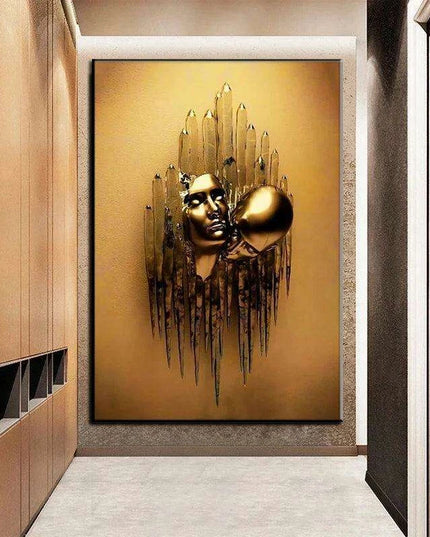 Golden Embrace Metal Figure Sculpture - Romantic Home Decor Piece