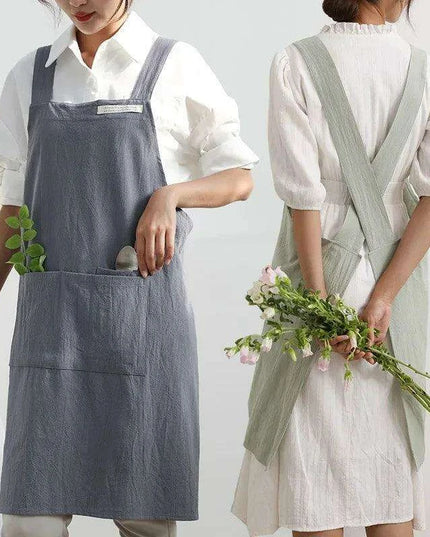 Chic Cotton Linen Apron with Stylish Wide Straps for Women - Your Perfect Cooking Companion