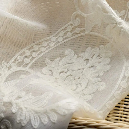 White Floral Embroidered Sheer Voile Curtains – Grommet Top