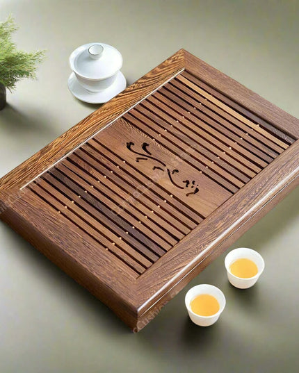 Luxurious Rosewood Tea Serving Tray with Convenient Storage Drawer - Stylish Wooden Table for Home Use