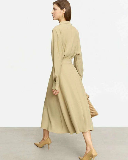 Chic A-Line Long-Sleeve Midi Dress for Women - Essential Autumn Office Wear