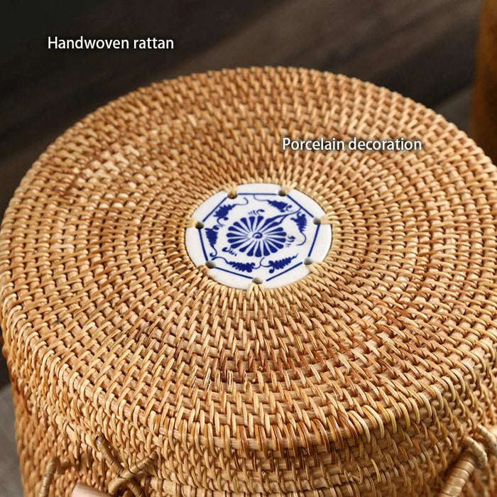 Handwoven Rattan Tea Storage Box with Versatile Usage