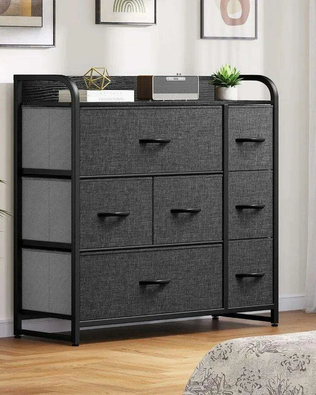 Stylish 7-Drawer Storage Dresser with Steel Frame and Foldable Fabric Bins