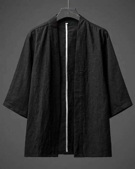 Elegant Cotton Linen Men's Yukata Kimono Robe - Chic Asian-Inspired Lounging Attire
